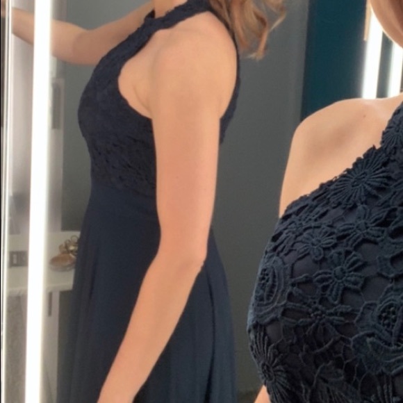 Navy blue halter style formal dress - Picture 2 of 7